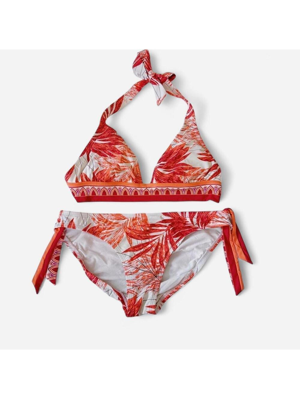 Vintage Orange Halter Floral Bikini Set Fairy Summer